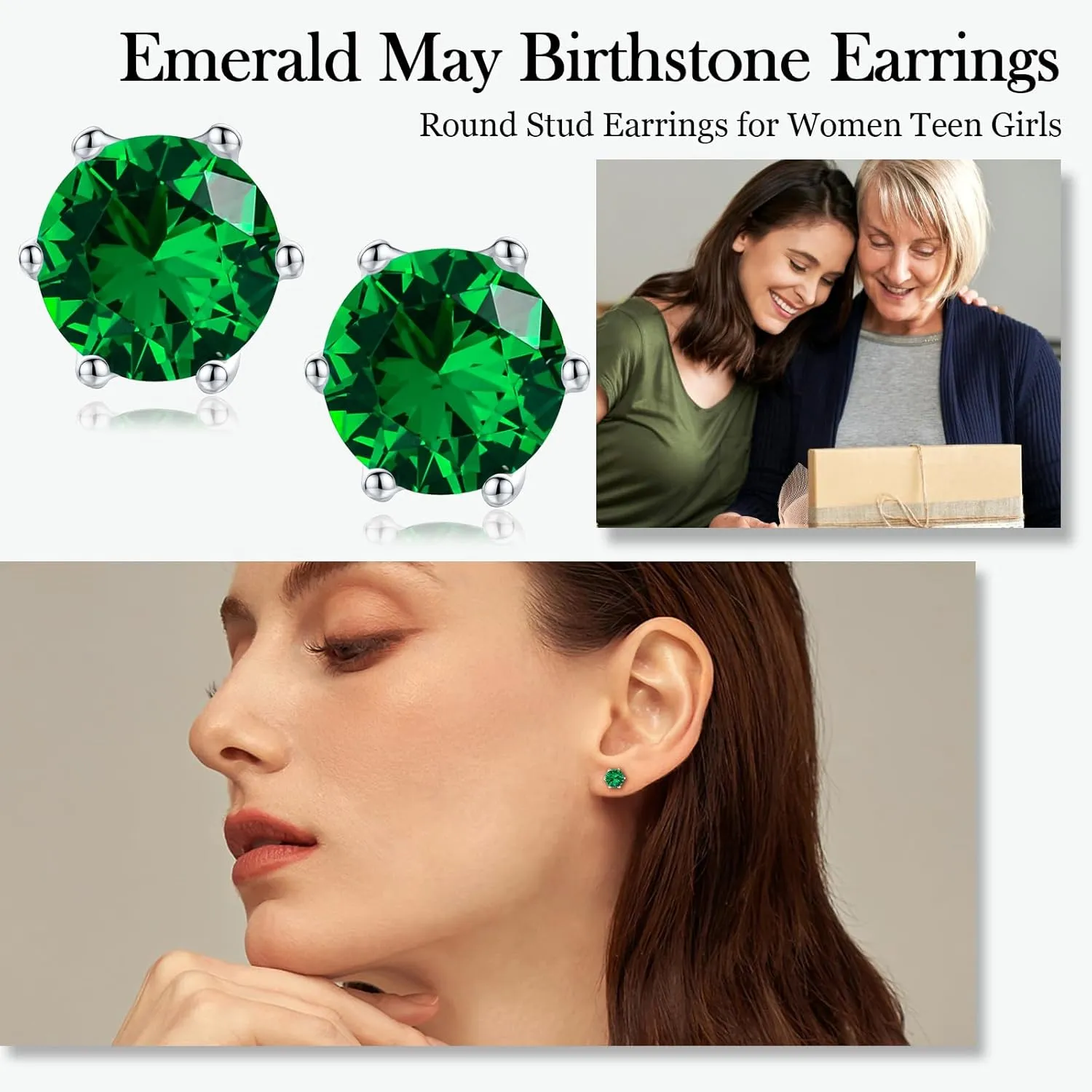 925 Sterling Silver Birthstone Earrings for Women Small Stud Earrings Round/Princess Cut Gemstone Earrings Birthstone Jewelry
