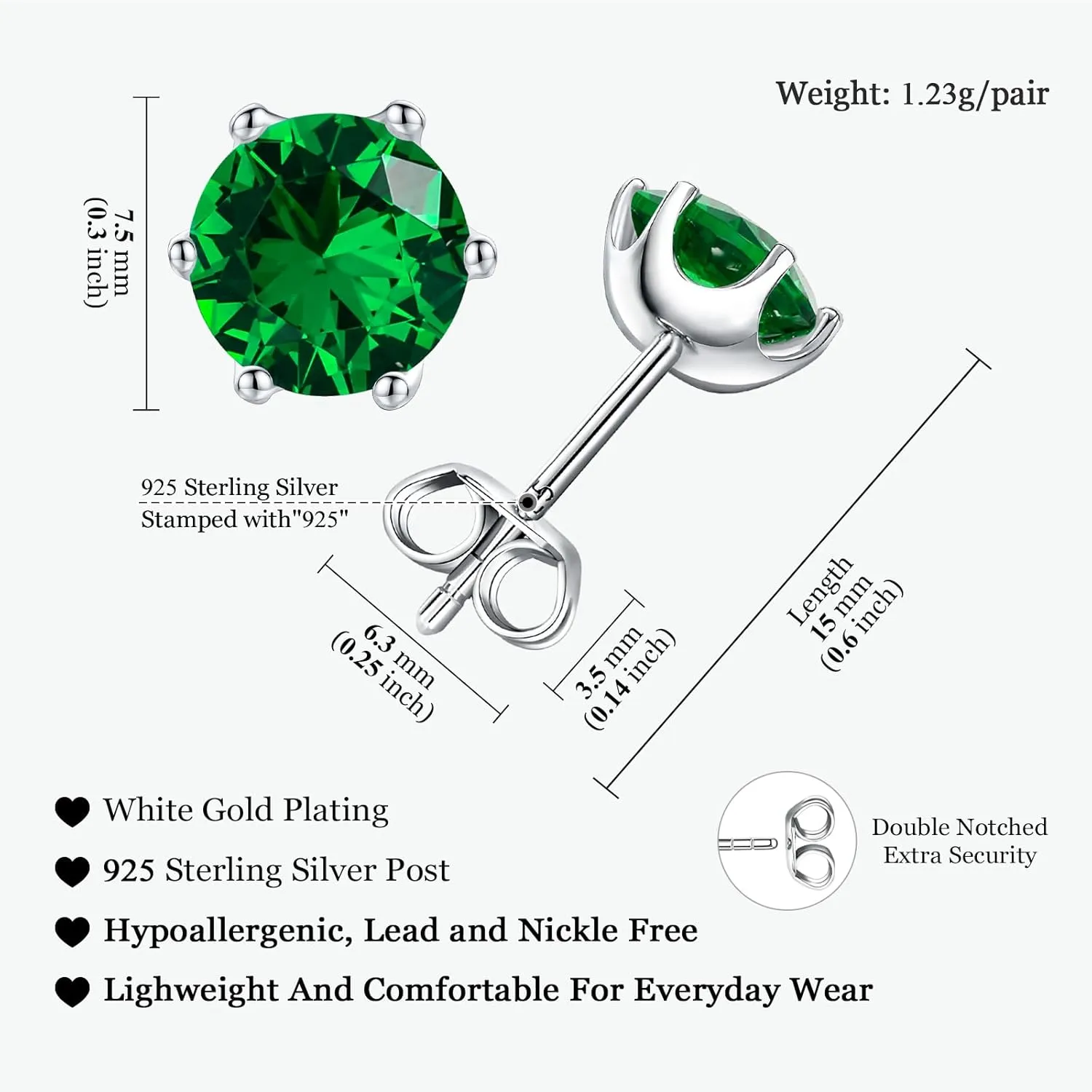 925 Sterling Silver Birthstone Earrings for Women Small Stud Earrings Round/Princess Cut Gemstone Earrings Birthstone Jewelry