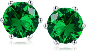 925 Sterling Silver Birthstone Earrings for Women Small Stud Earrings Round/Princess Cut Gemstone Earrings Birthstone Jewelry