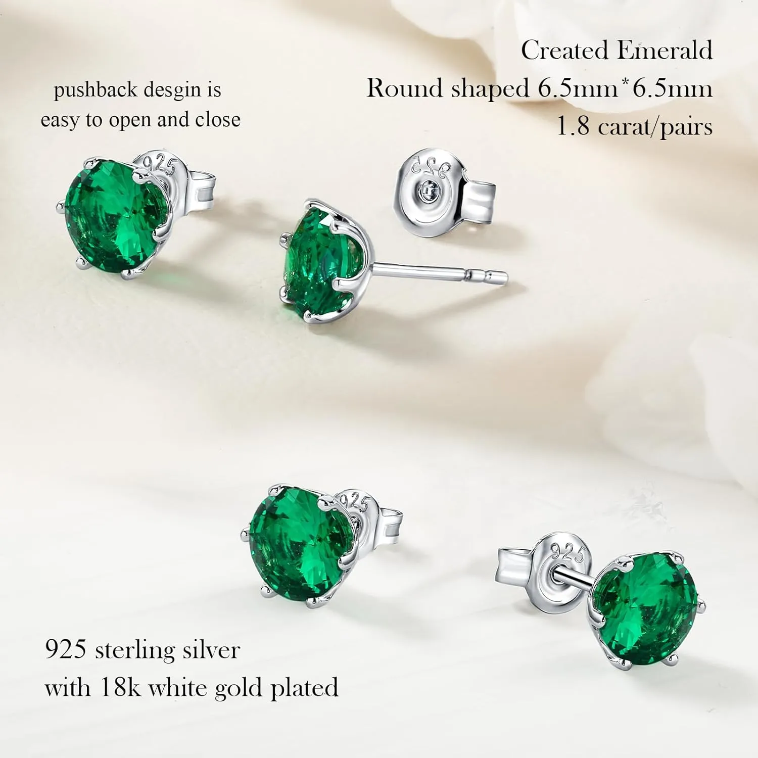 925 Sterling Silver Birthstone Earrings for Women Small Stud Earrings Round/Princess Cut Gemstone Earrings Birthstone Jewelry