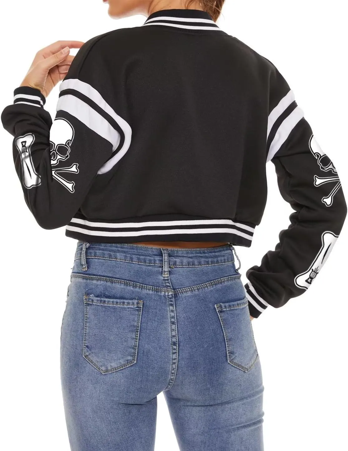 ACEFAST INC Womens Varsity Jacket Long Sleeve Button Down Cropped Bomber Jackets Casual Baseball Coat Y2K Streetwear