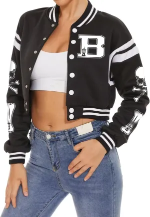 ACEFAST INC Womens Varsity Jacket Long Sleeve Button Down Cropped Bomber Jackets Casual Baseball Coat Y2K Streetwear