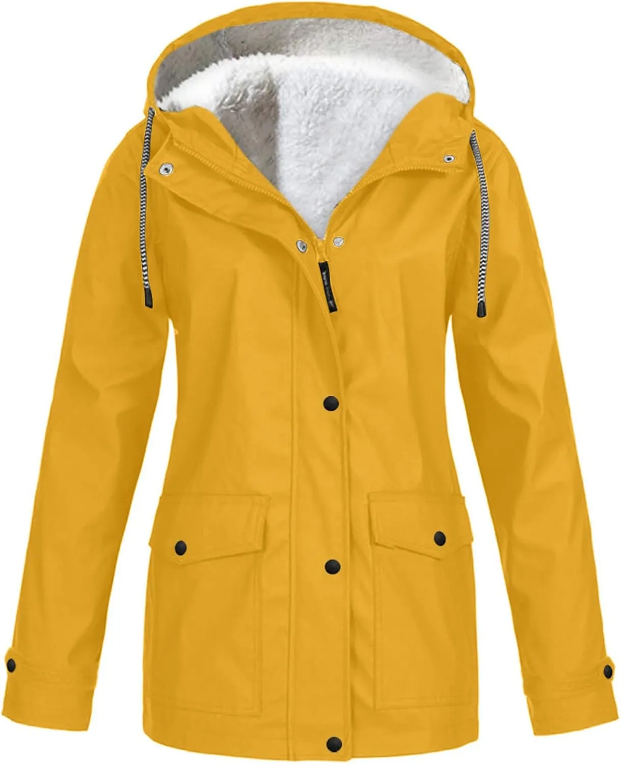 Active Hooded Rain Jackets Women's Fleece Lined Raincoat Waterproof Lightweight Outdoor Windbreaker Trench Rain Coats