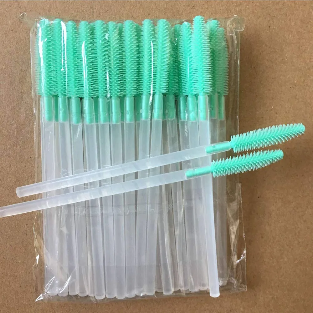 ADAMAI Professional Disposable Silicone Eyelash Mascara Brushes Wands Applicator Makeup Kits (Pack of 100, Transparent green) Pack of 100