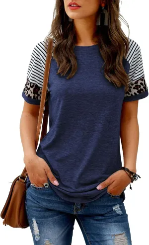 Adibosy Women Summer Casual Shirts: Short Sleeve Striped Tunic Tops - Womens Crew Neck Tee Tshirt Blouses