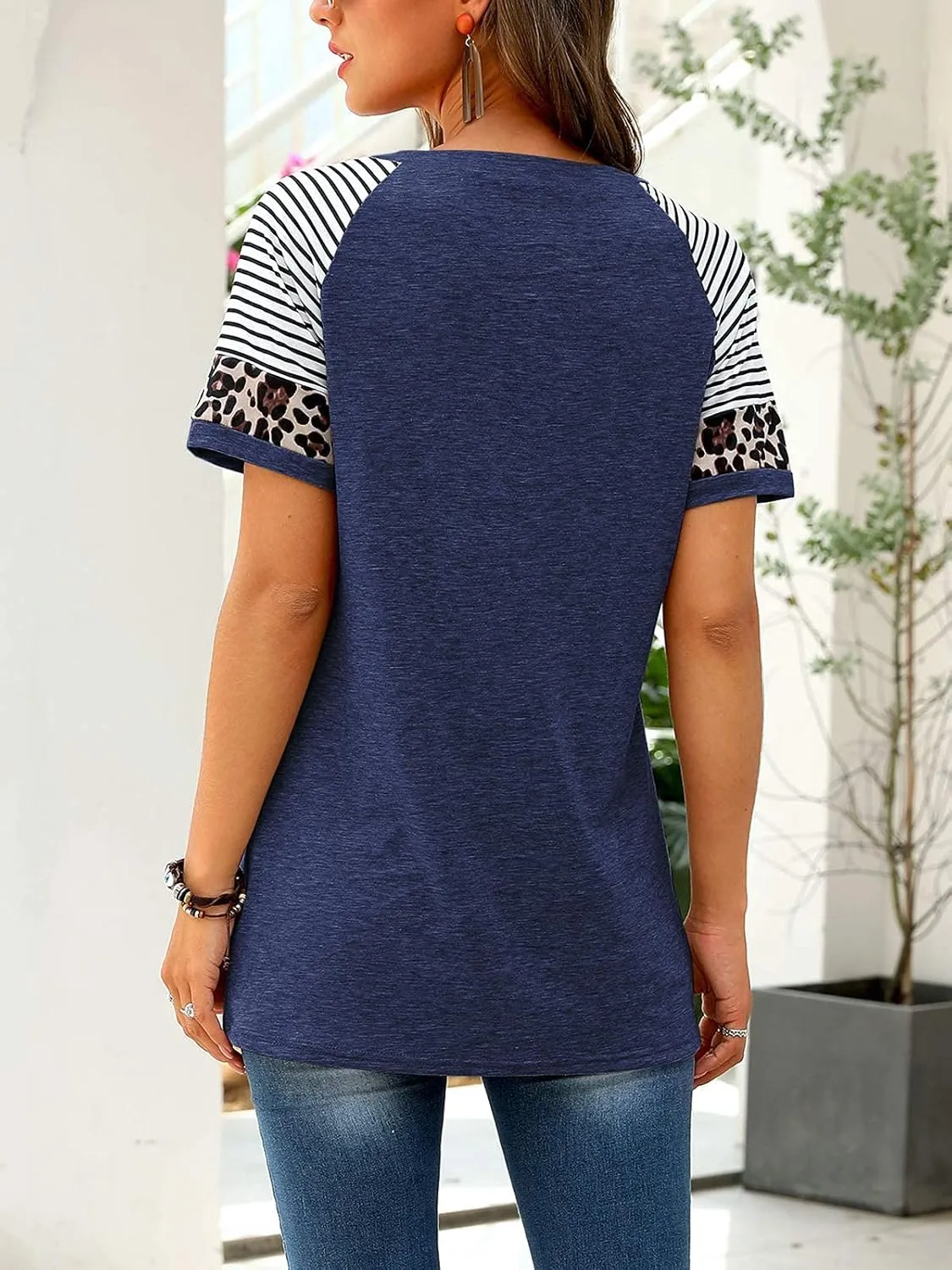 Adibosy Women Summer Casual Shirts: Short Sleeve Striped Tunic Tops - Womens Crew Neck Tee Tshirt Blouses