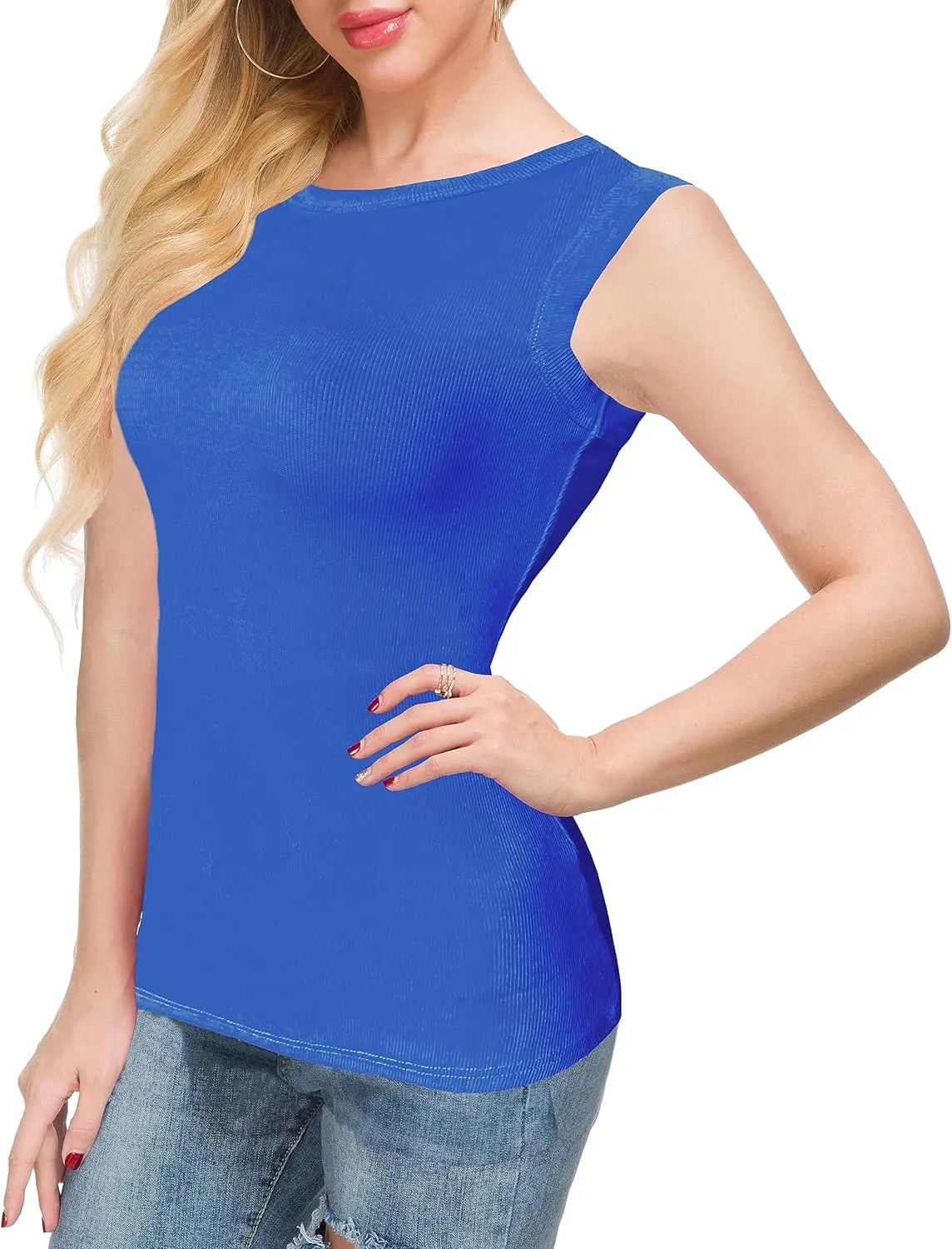 Afibi Women Tank Tops Summer Sleeveless Basic Cami Shirt Slim Knit Ribbed Racerback Blouses