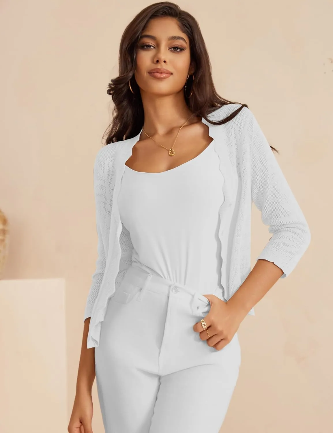 a.Jesdani Women's Cropped Cardigan Sweaters Trendy Lightweight 3/4 Sleeve Button Down Textured Shrugs Top