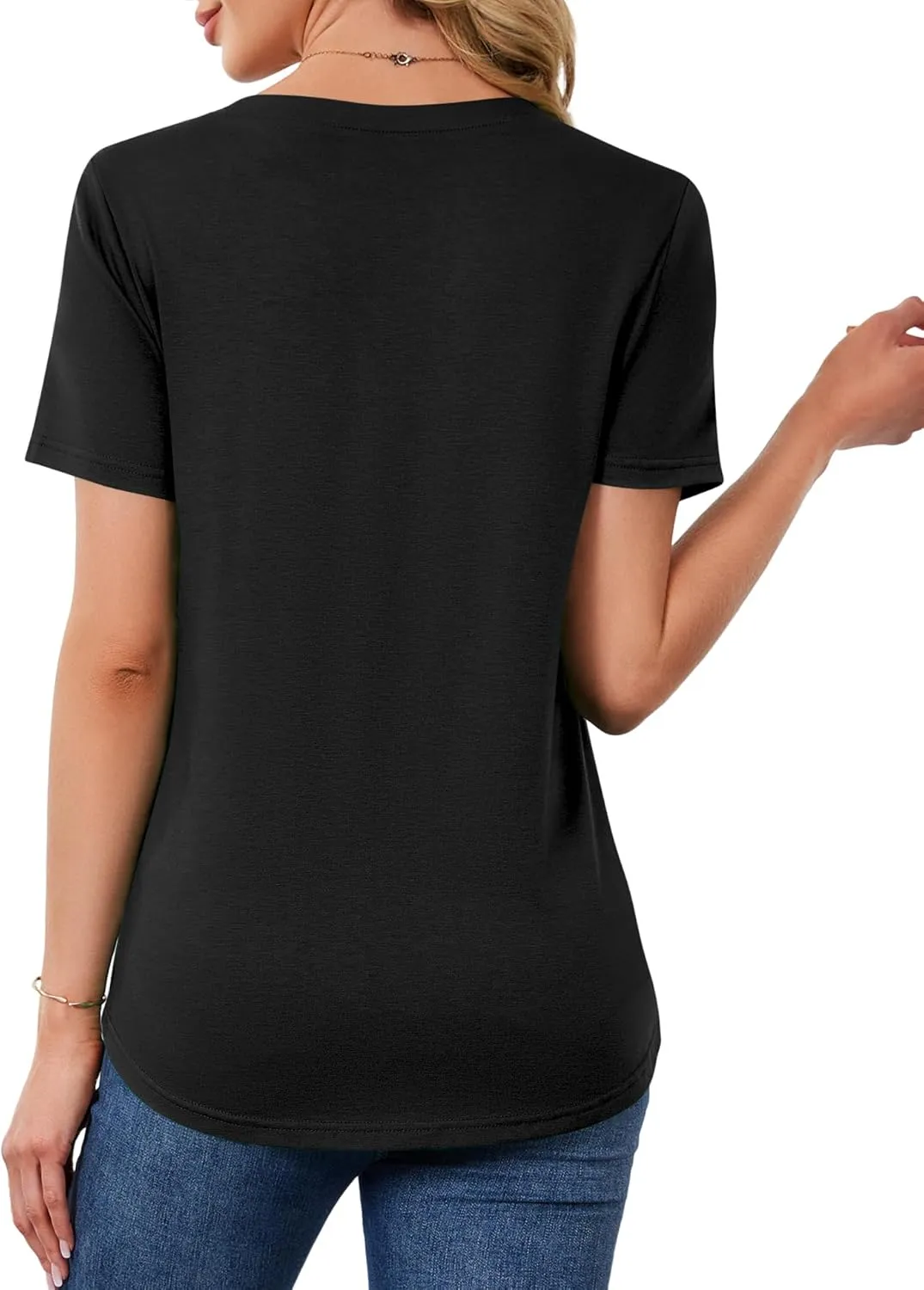 AKEWEI Short Sleeve Blouses for Women V Neck T Shirts Pleated Summer Dressy Casual Tops