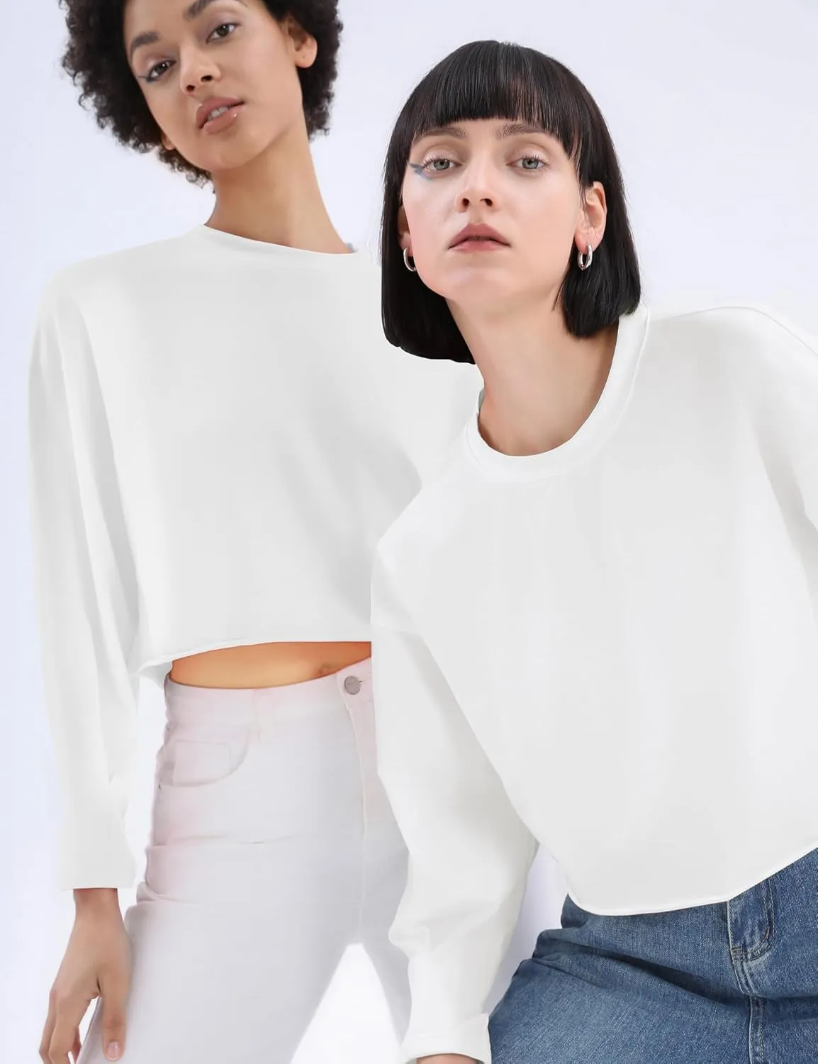 AKEWEI Women's Raw-cut Hem Lightweight Tops Trendy Crop Sweatshirts Casual Crewneck Shirts