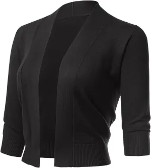Allsense Women's 3/4 Sleeve Cropped Bolero Shrug Cardigan