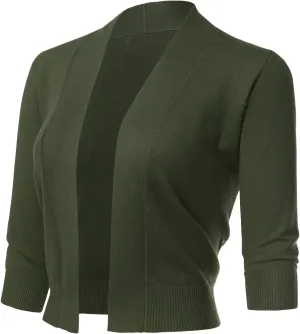 Allsense Women's 3/4 Sleeve Cropped Bolero Shrug Cardigan