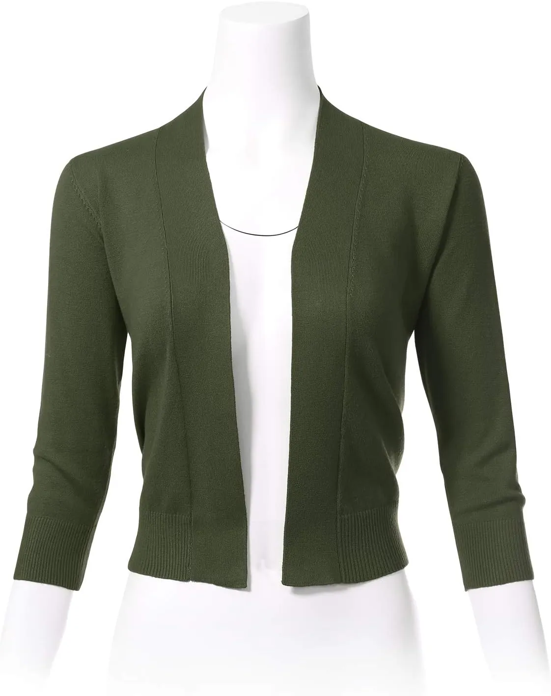Allsense Women's 3/4 Sleeve Cropped Bolero Shrug Cardigan