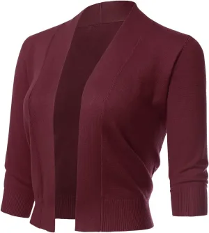 Allsense Women's 3/4 Sleeve Cropped Bolero Shrug Cardigan