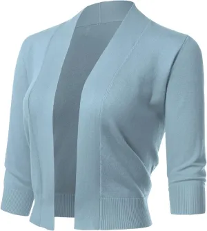 Allsense Women's 3/4 Sleeve Cropped Bolero Shrug Cardigan