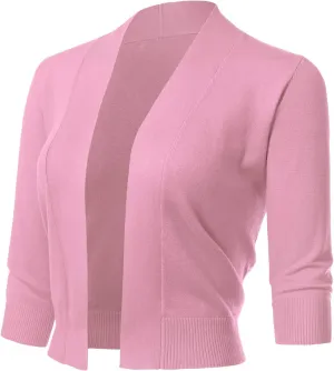 Allsense Women's 3/4 Sleeve Cropped Bolero Shrug Cardigan