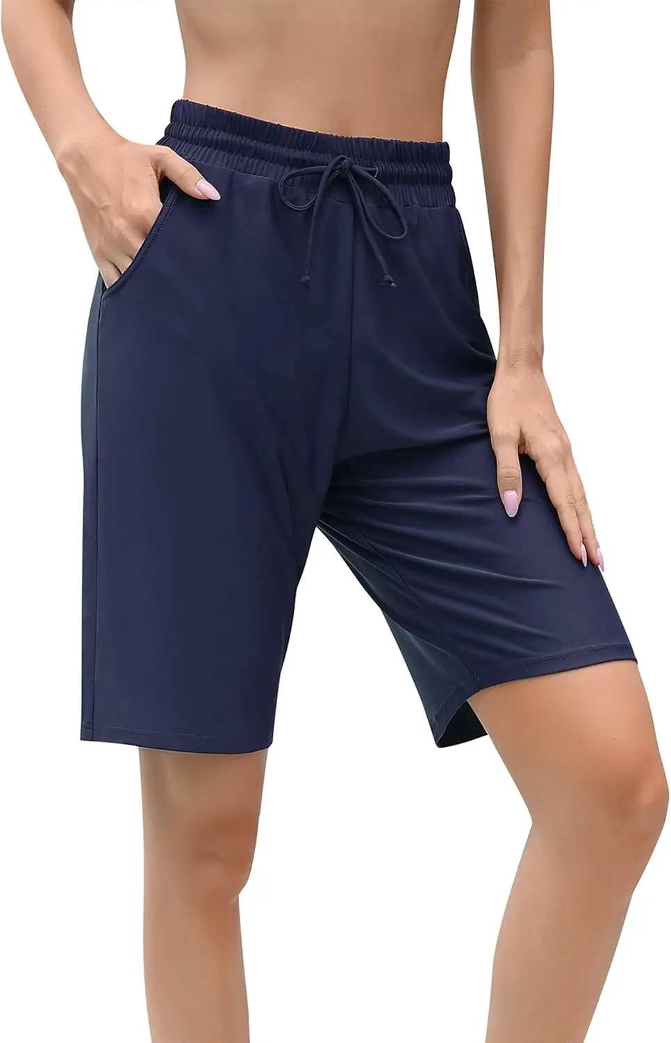 ALove Women's 9" Swim Shorts High Waisted Swim Board Shorts with Pockets UPF 50  Swimsuit Bottoms Built-in Brief
