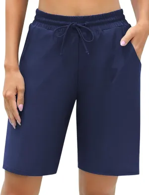 ALove Women's 9" Swim Shorts High Waisted Swim Board Shorts with Pockets UPF 50  Swimsuit Bottoms Built-in Brief