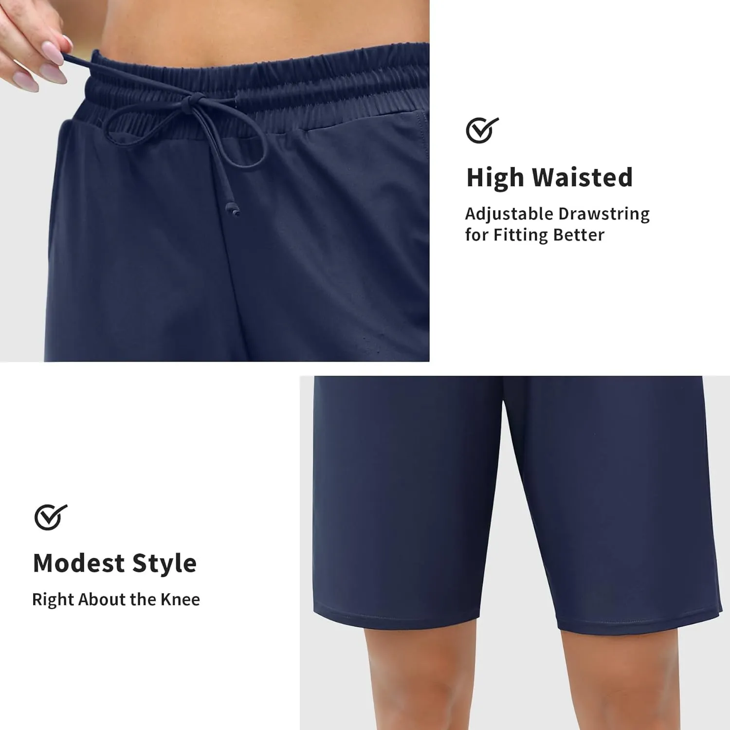 ALove Women's 9" Swim Shorts High Waisted Swim Board Shorts with Pockets UPF 50  Swimsuit Bottoms Built-in Brief