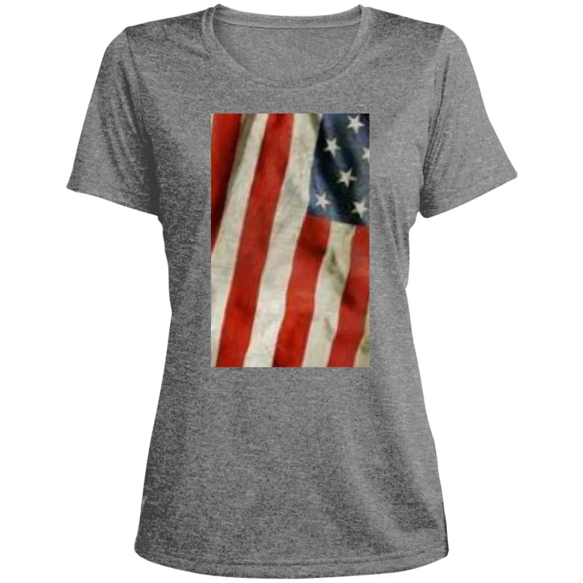 American Flag -- Distressed & Waving -- CLOSEOUT -- Ladies' Heather Scoop Neck Performance Tee