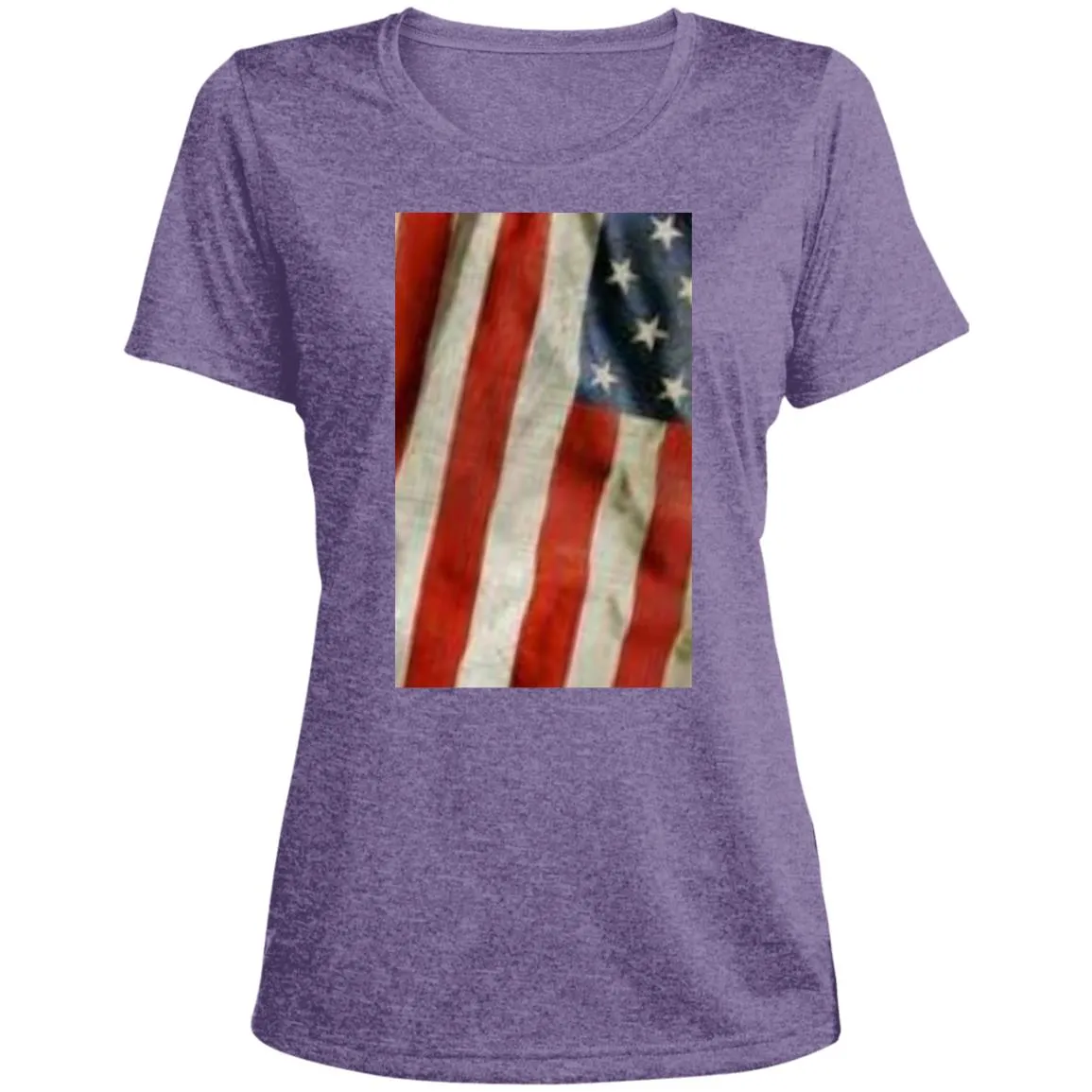 American Flag -- Distressed & Waving -- CLOSEOUT -- Ladies' Heather Scoop Neck Performance Tee