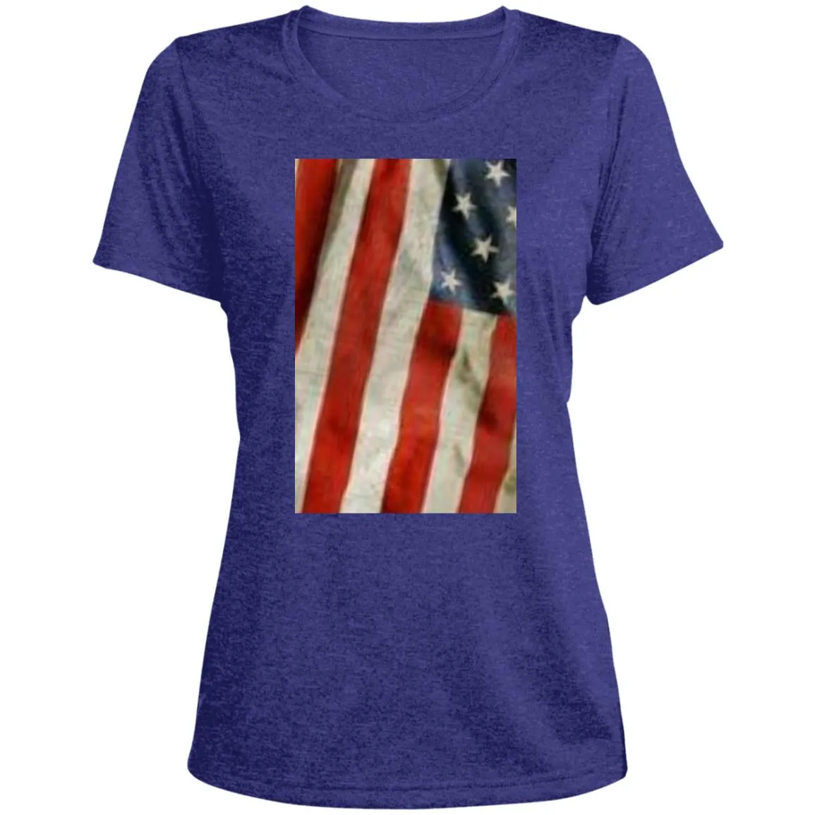 American Flag -- Distressed & Waving -- CLOSEOUT -- Ladies' Heather Scoop Neck Performance Tee