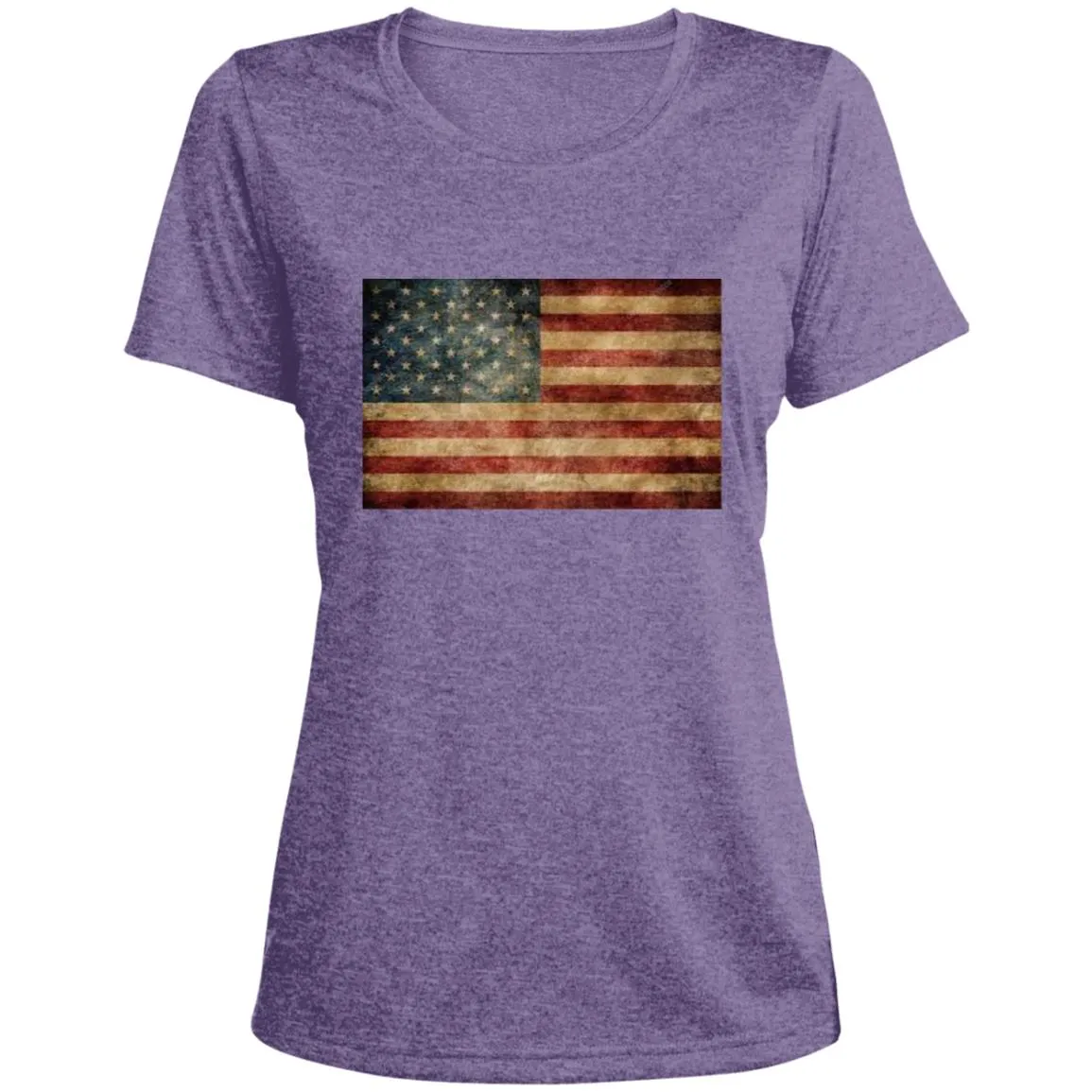 American Flag -- Distressed -- CLOSEOUT -- Ladies' Heather Scoop Neck Performance Tee
