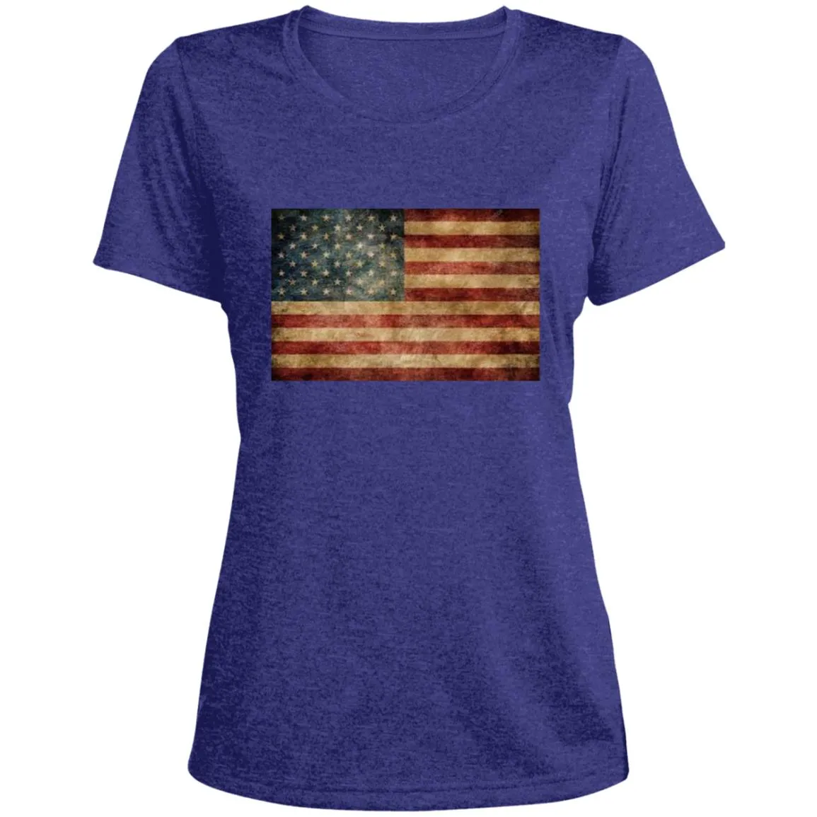 American Flag -- Distressed -- CLOSEOUT -- Ladies' Heather Scoop Neck Performance Tee