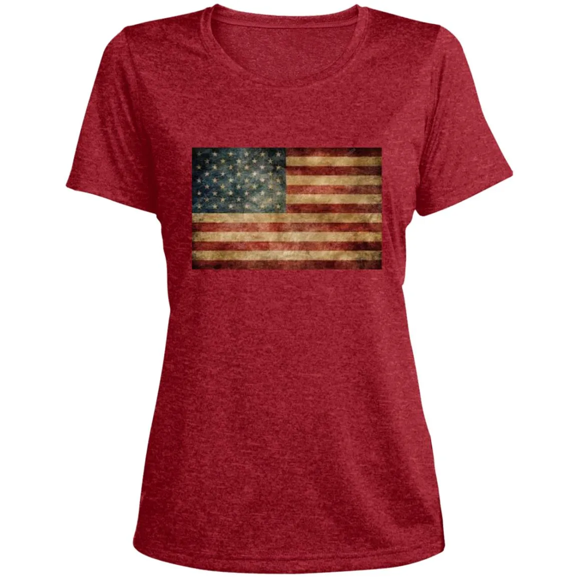 American Flag -- Distressed -- CLOSEOUT -- Ladies' Heather Scoop Neck Performance Tee