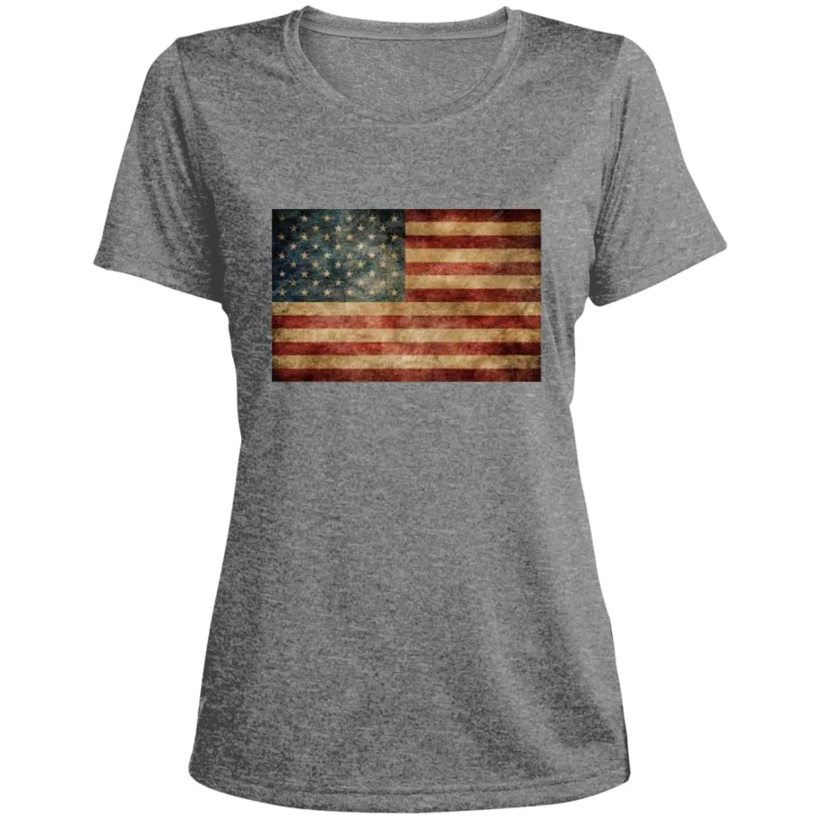 American Flag -- Distressed -- CLOSEOUT -- Ladies' Heather Scoop Neck Performance Tee