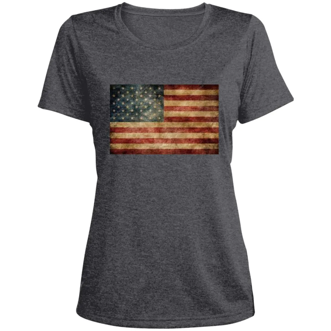 American Flag -- Distressed -- CLOSEOUT -- Ladies' Heather Scoop Neck Performance Tee