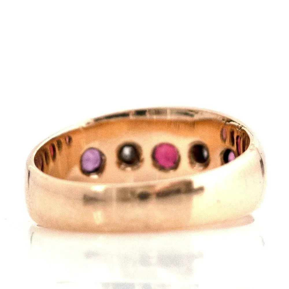 Antique 1914 Diamond Ruby 9ct Gold Gypsy Star Ring