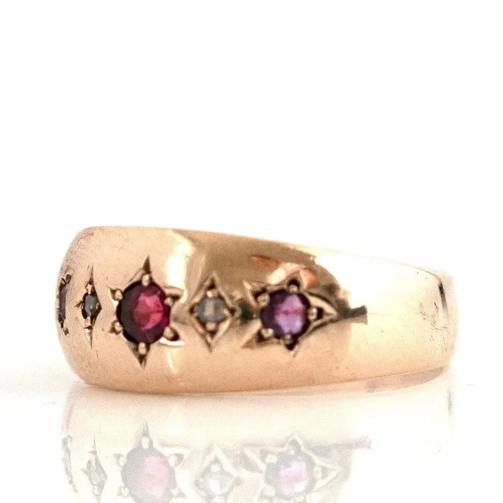 Antique 1914 Diamond Ruby 9ct Gold Gypsy Star Ring