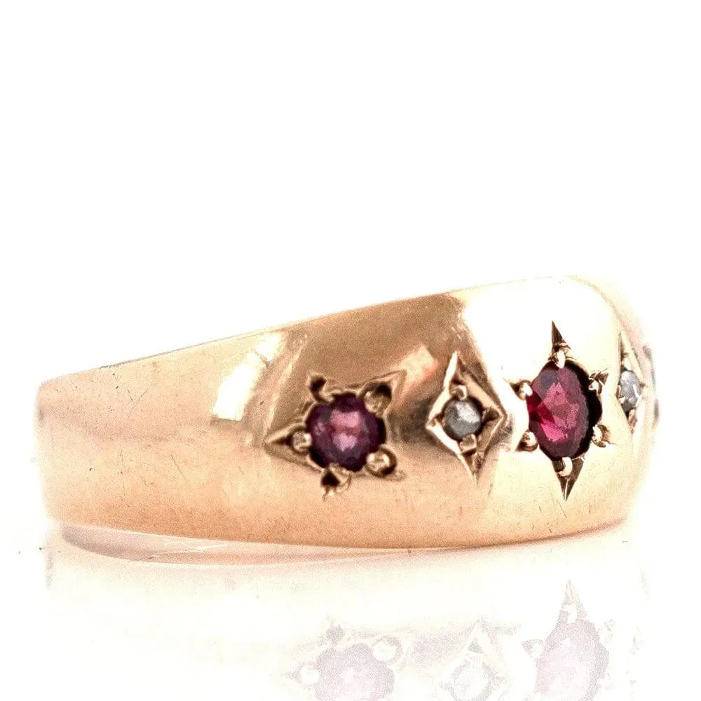 Antique 1914 Diamond Ruby 9ct Gold Gypsy Star Ring