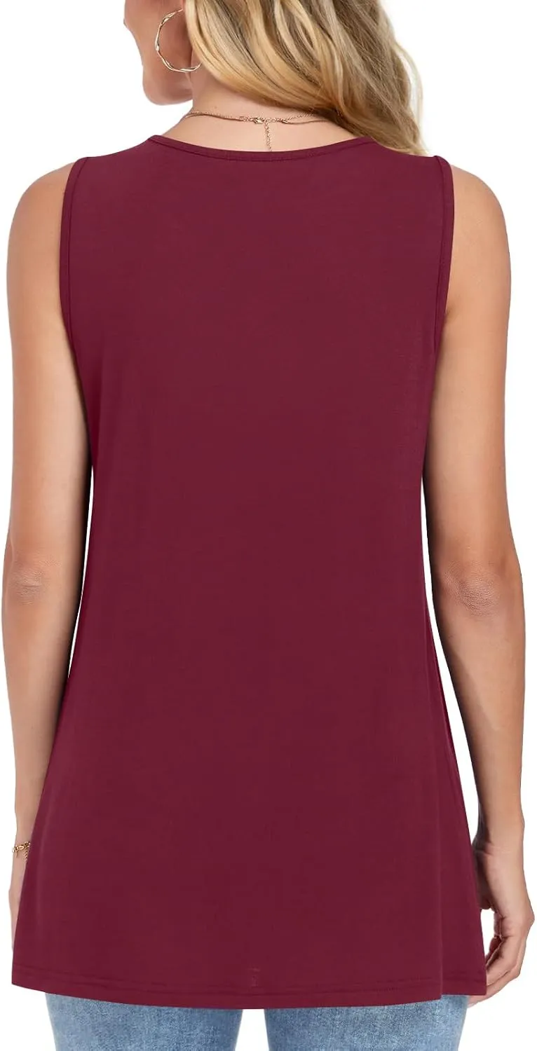 Anymeet Womens Tank Tops 2025 Spring Sleeveless Tunic Casual Basic Tshirts with Leggings Loose Pleated Blouses