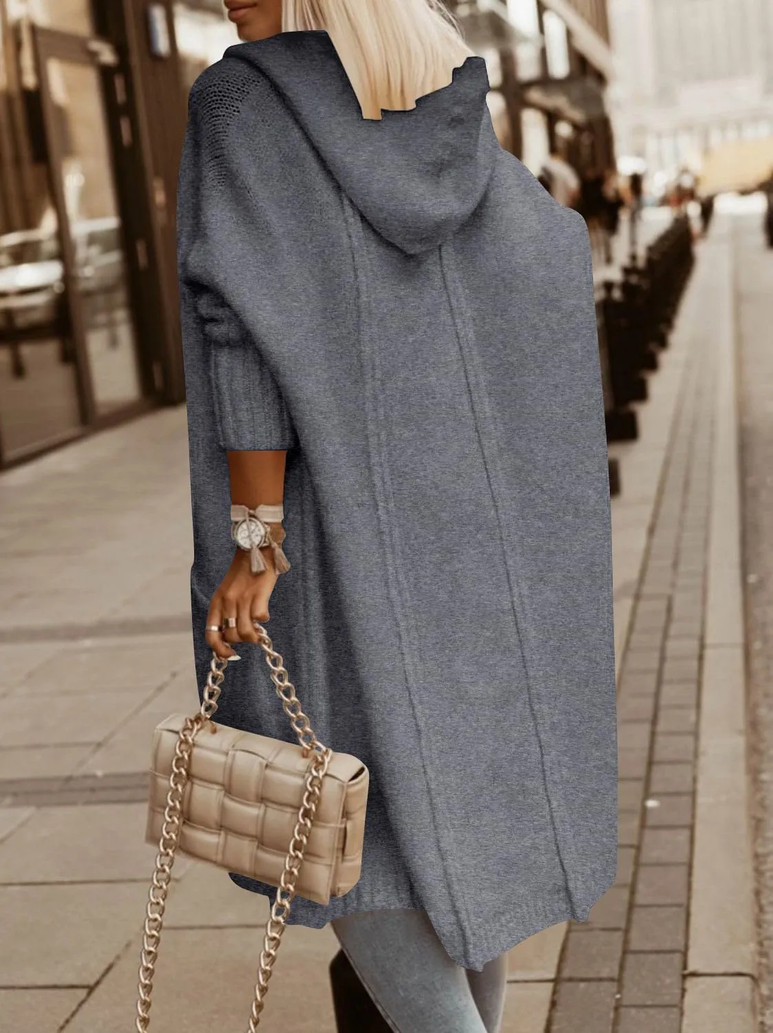 Aoysky Womens Long Cardigans Cable Knitted Open Front Oversized Hooded Outerwear Sweater Coat