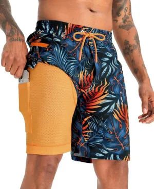 APTRO 2 in 1 Men's Swim Trunks 9" with Zipper Pockets Bathing Suit Built-in Board Shorts Swimwear Long Shorts