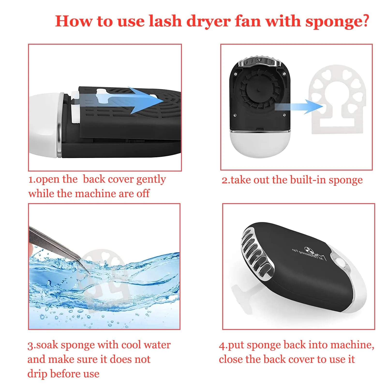AREMOD Eyelash Fan Dryer for Lash Extensions Mini Fan for Lashes Eyelash Extension Supplies with Lash Brushes for Cleansing(black)