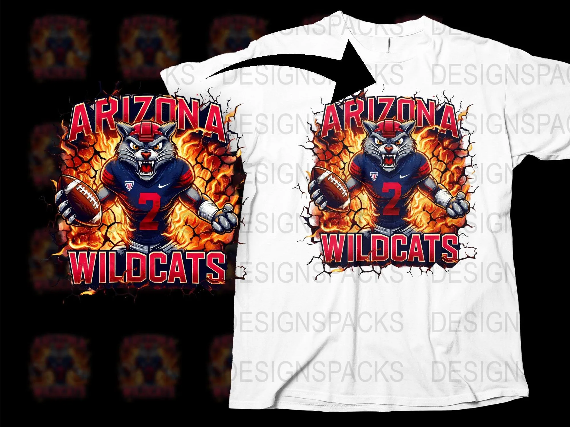 Arizona Wildcats Fierce Football Design Png Digital Download