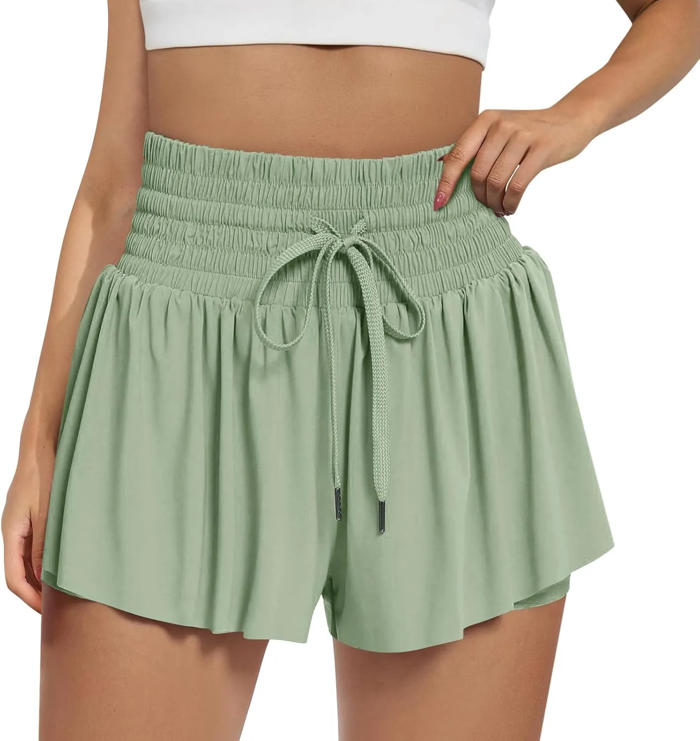 Athletic Shorts for Women 2 in 1 Running Shorts with Pockets High Waisted Flowy Butterfly Short Pants Tennis Skort