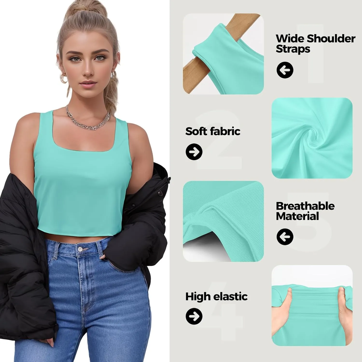 AURUZA Crop Tops for Women, Womens Double Lined Tank Tops U-Neck Basic Workout Tank Tops Woman Sleeveless Shirt Going Out Top