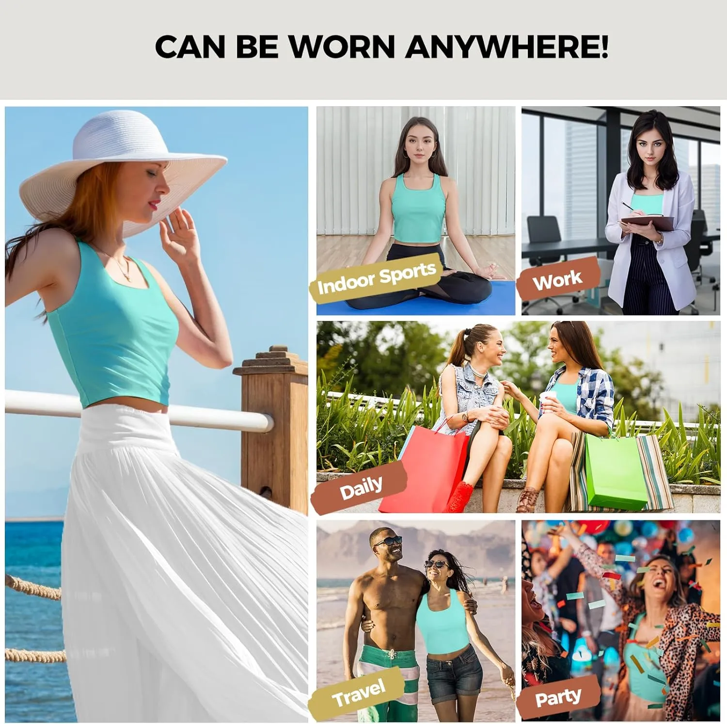 AURUZA Crop Tops for Women, Womens Double Lined Tank Tops U-Neck Basic Workout Tank Tops Woman Sleeveless Shirt Going Out Top