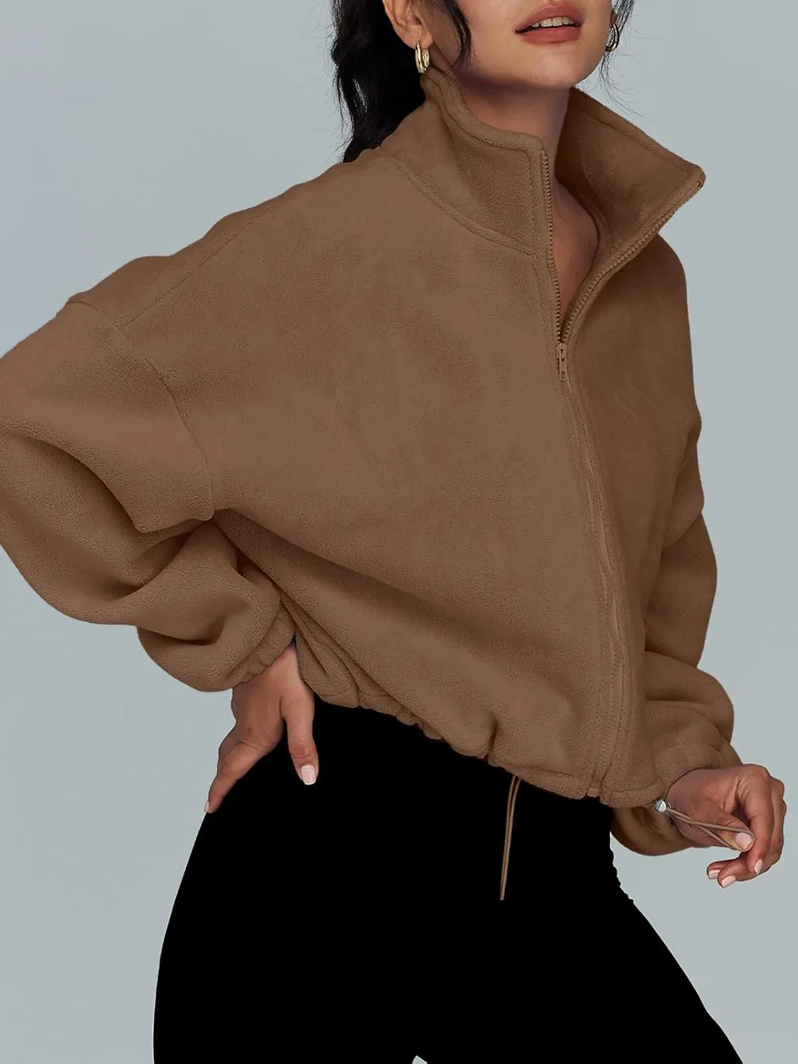 AUTOMET Womens Fleece Jackets Zip Up Oversized Sweatshirts Winter Clothes Long Sleeve Crop Sherpa Fall Outfits Fashion