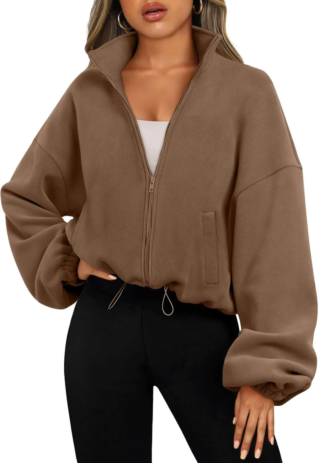 AUTOMET Womens Fleece Jackets Zip Up Oversized Sweatshirts Winter Clothes Long Sleeve Crop Sherpa Fall Outfits Fashion