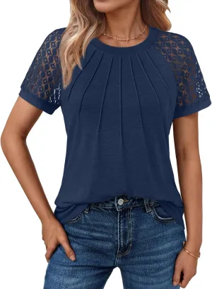 AUTOMET Womens Summer Tops Spring Shirts Trendy Vacation Outfits Short Sleeve Business Tshirts Fashion Casual Blouses