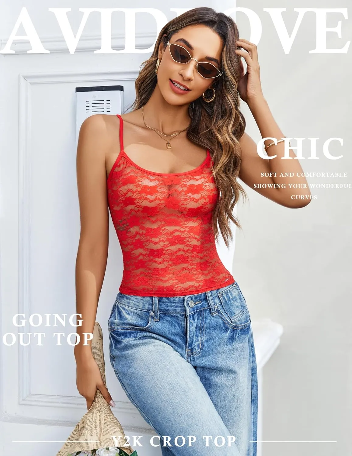 Avidlove Bralettes for Women Lace Spaghetti Strap Camisole Y2k Crop Tops Going Out Tank Tops