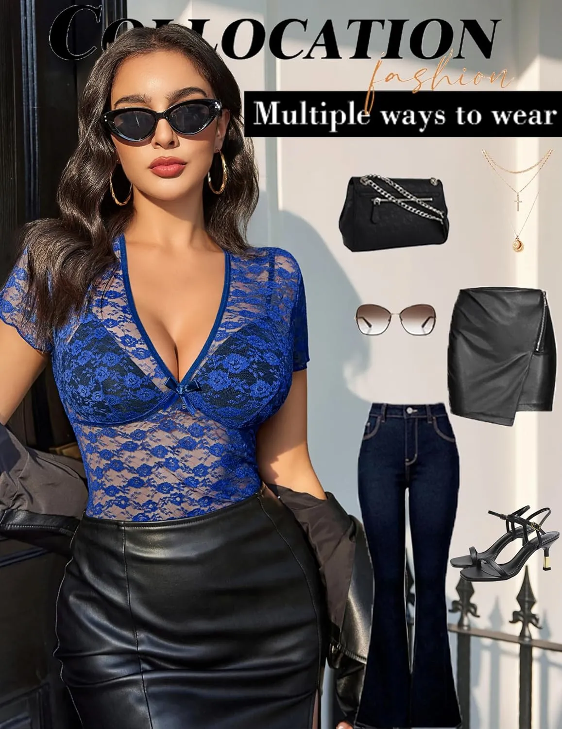 Avidlove Lace Tops Womens Short Sleeve V Neck Sexy See Through Tee Shirts Y2K Mesh Top Party Club Night Blouse S-XXL