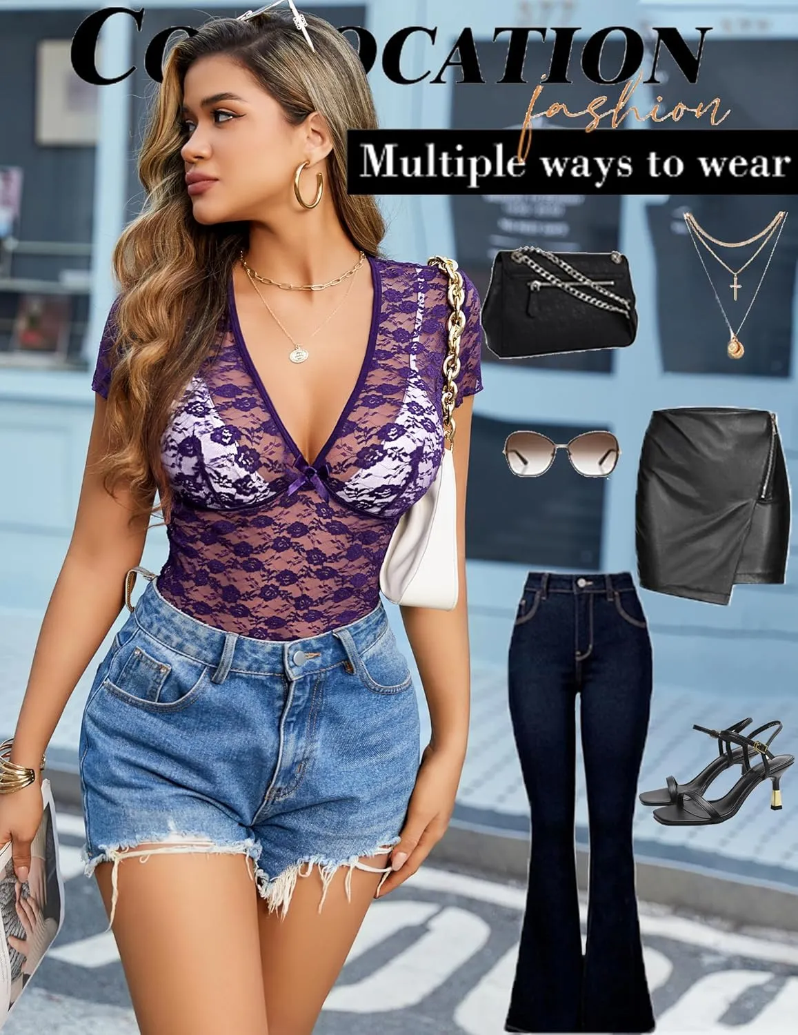 Avidlove Lace Tops Womens Short Sleeve V Neck Sexy See Through Tee Shirts Y2K Mesh Top Party Club Night Blouse S-XXL