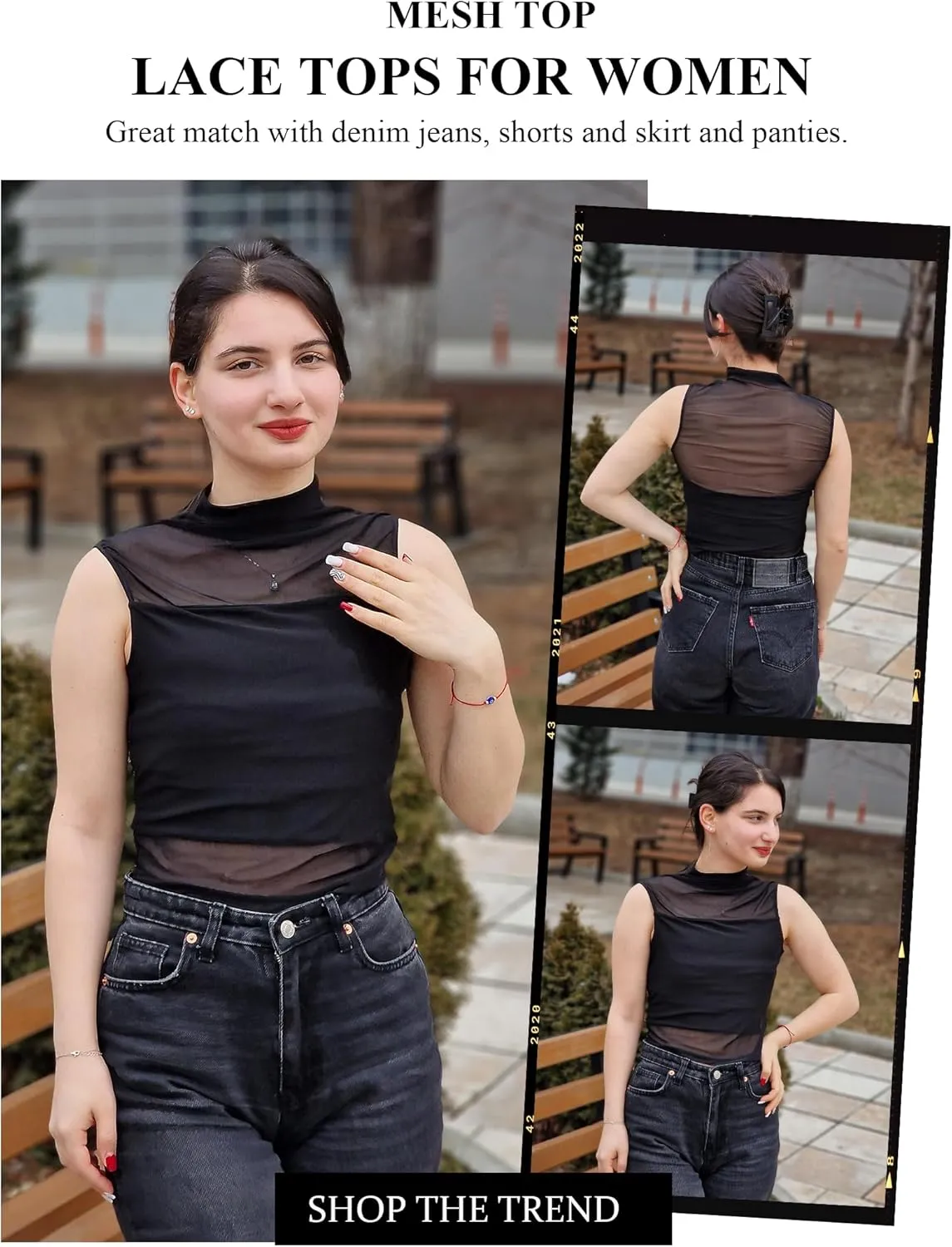 Avidlove Sexy Mesh Top Women's Sleeveless Sheer Tops Mock Neck See Through Tank Blouses Shirts