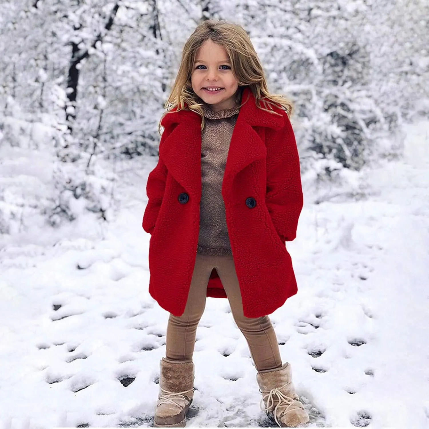 Baby Girls Faux Fur Jacket Long Teddy Coat Toddler Trench Coat Fuzzy Fleece Jacket Long Winter Coat Thicken Outerwear